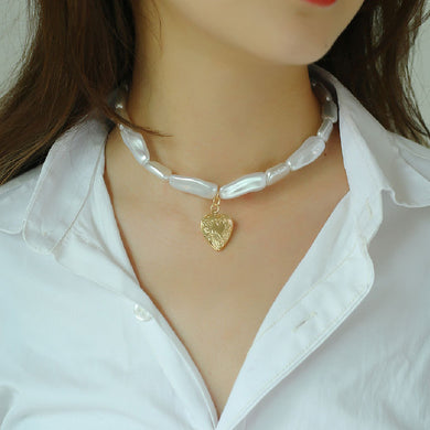 Alloy Love Pendant Pearl Necklace