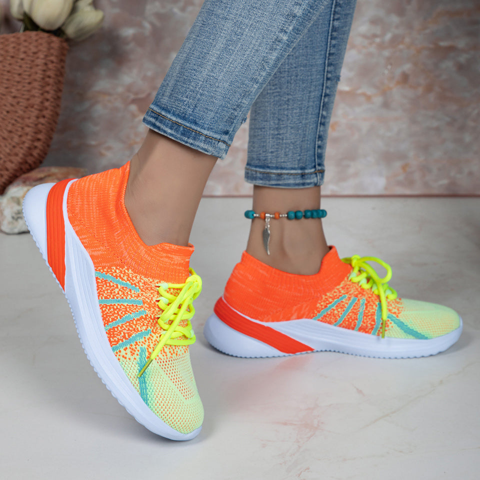 New Lace-up Sports Shoes Women Color-matching Breathable Mesh Shoes Running Walking Casual Sneakers
