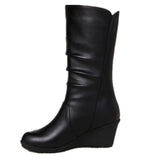 Winter Warm Fur Boots Womens Boots High Heels Side Zipper Female Shoes Black