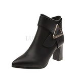 Women High Heel Short Boots Spring and Autumn Belt Buckle Leather Shoes Waterproof