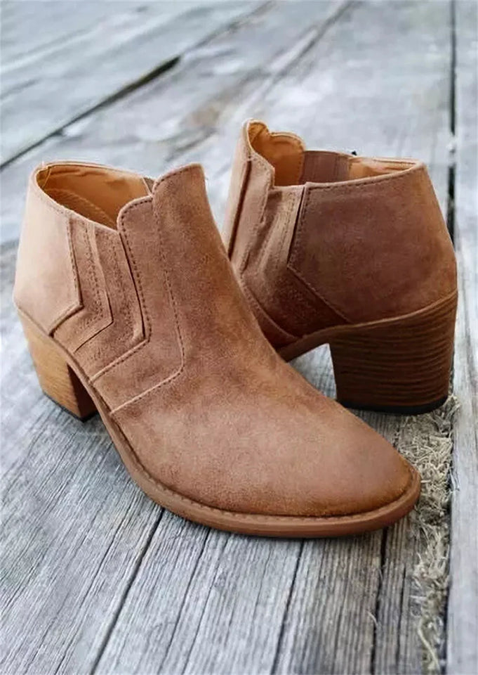 2023 Winter New Fashion Solid Round Toe Heeled Boots Solid Color Warm Comfortable