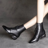 2023 Elegant High Heels Ankle Boots Women Winter Lace Up Pointed Toe