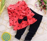 New Fashion Girls Bow Dress Tops Leggings Casual Outfit