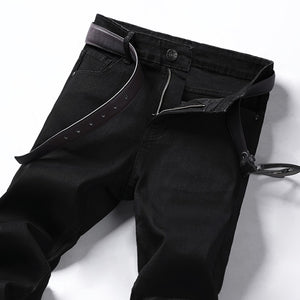 Black Branded Men Stretch Jeans 2023 Spring Summer New Casual Straight Denim