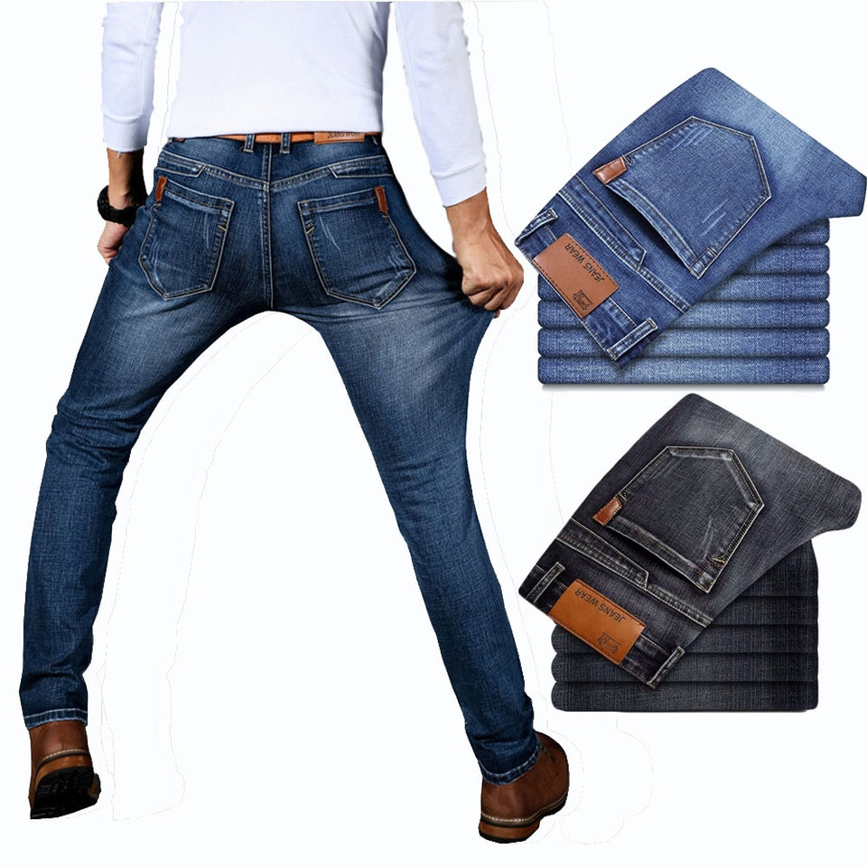 Men Elastic Jeans Fashion Straight Regular Denim