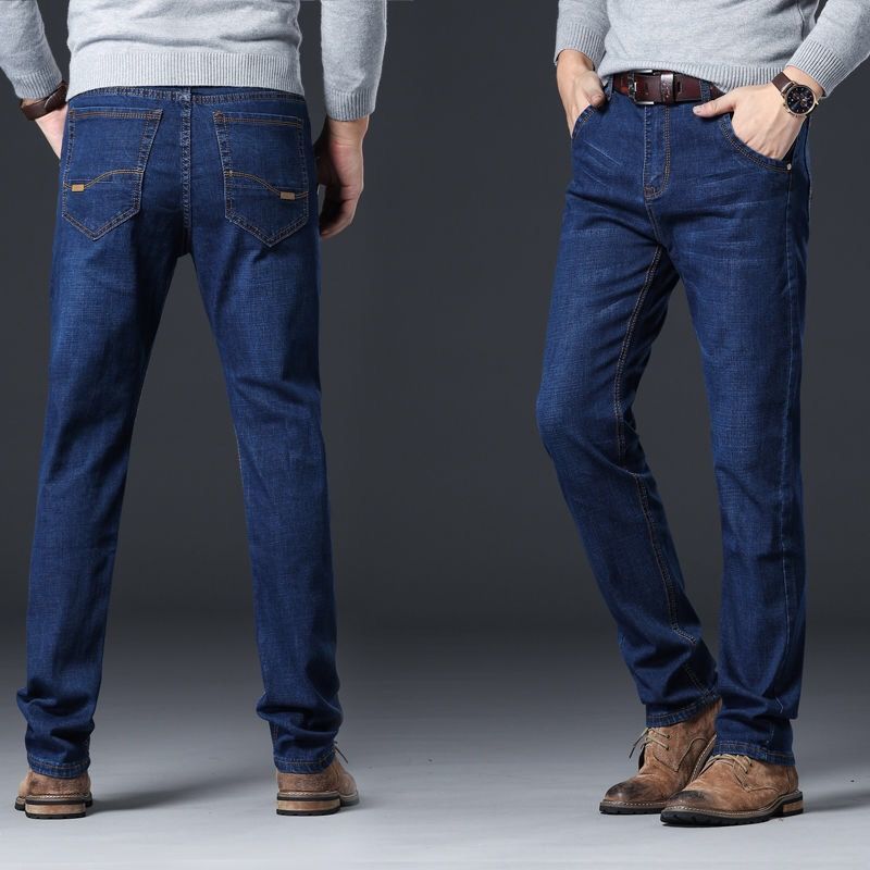 Men Elastic Jeans Fashion Straight Regular Denim