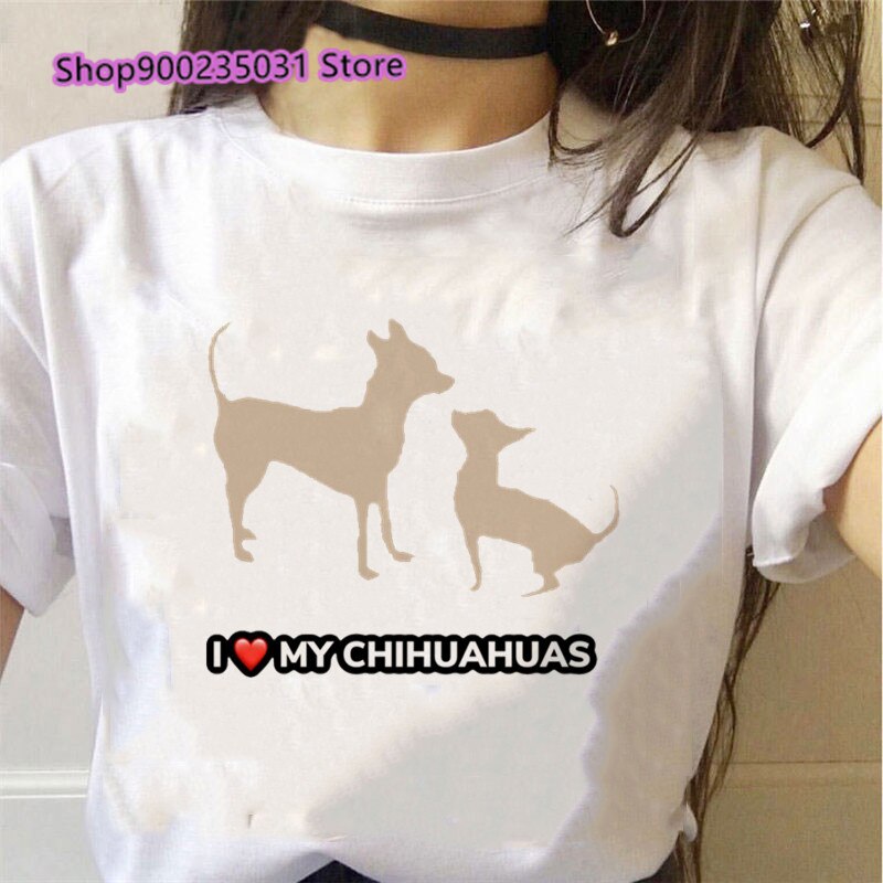 I Love My Chihuahua Women Funny White Short Sleeve