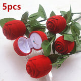 Flocking Rose Flower Ring Box Wedding Engagement Marriage Valentine Day Gift Rings Box Jewelry Package Cases