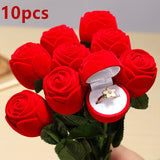 Flocking Rose Flower Ring Box Wedding Engagement Marriage Valentine Day Gift Rings Box Jewelry Package Cases