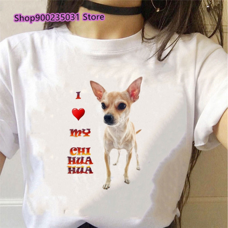 I Love My Chihuahua Women Funny White Short Sleeve